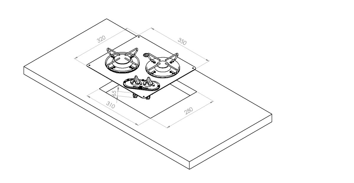 STAINLESS STEEL BUILT-IN HOB UNIT , 2 BURNERS –  350×320